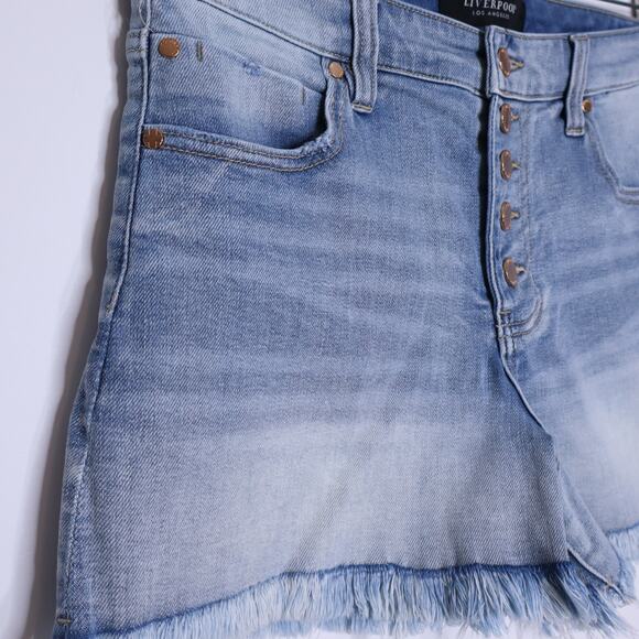 LIVERPOOL High Rise Christine A Line Fray Denim Shorts Rochester Blue Women's 6 - Picture 6 of 11